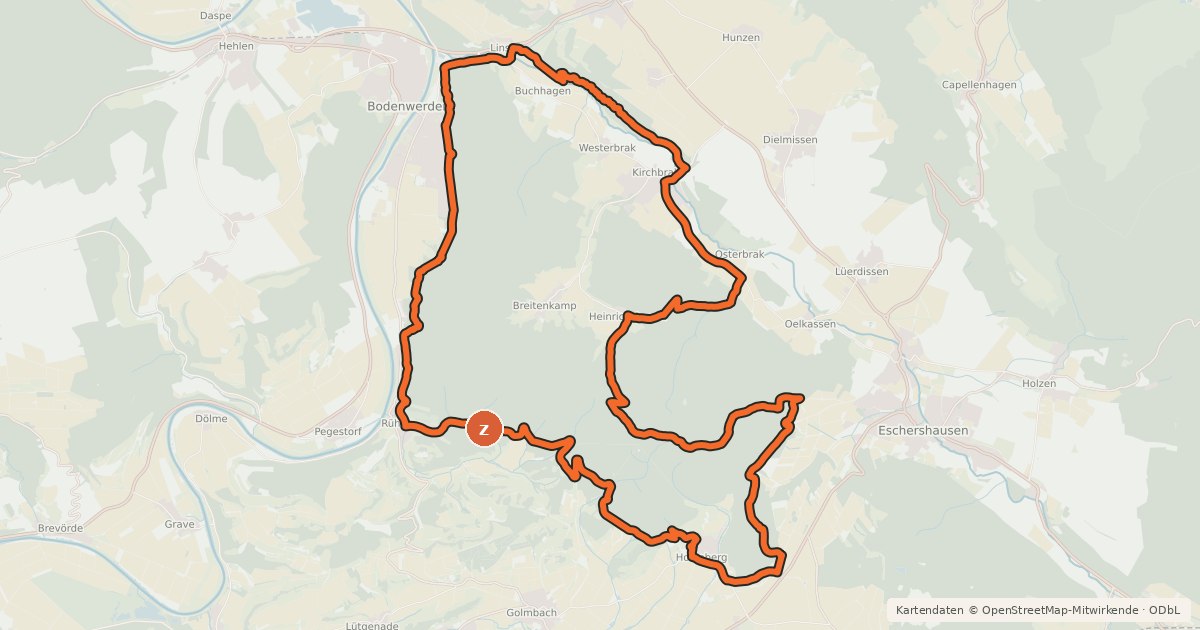Kartenübersicht der Radroute Naturpark Solling-Vogler, Tour 2