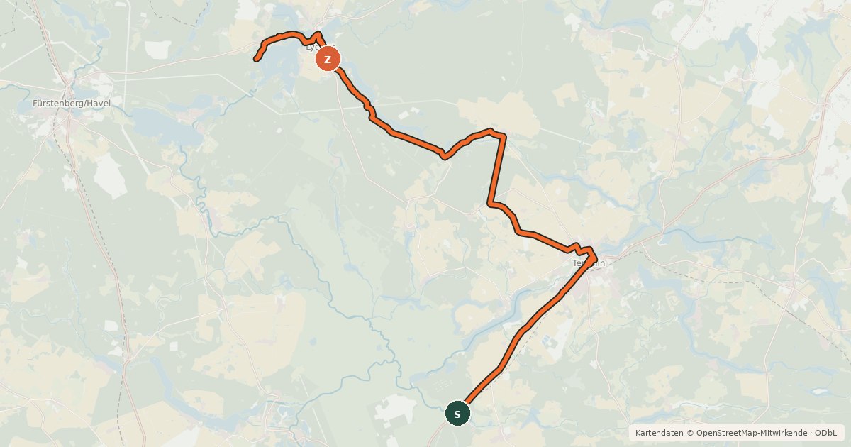 Kartenübersicht der Radroute Naturpark Tour Süd "Rund um die kleine Schorfheide"