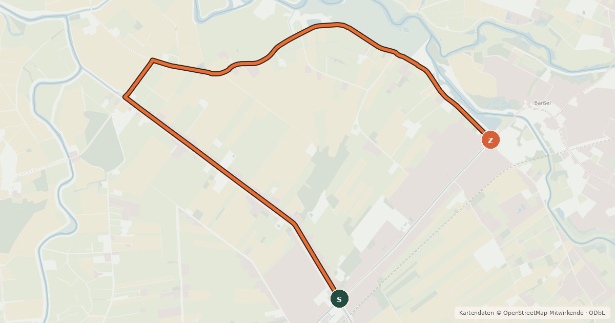 Kartenübersicht der Radroute Naturroute durch Barßel