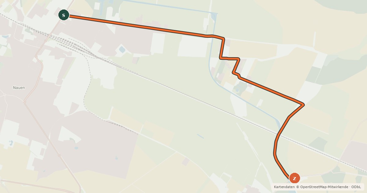 Kartenübersicht der Radroute Nauen (15) - Bredow (66)