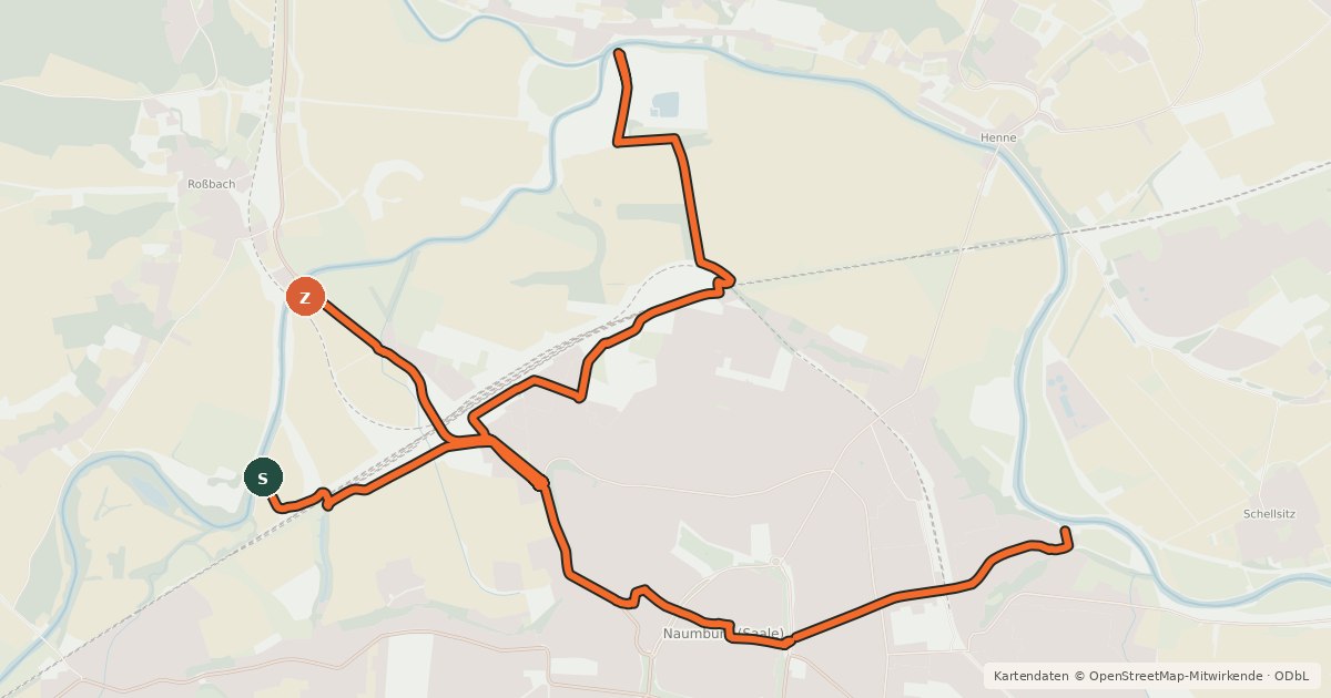 Kartenübersicht der Radroute Naumburg-Saaleradweg Verbinder