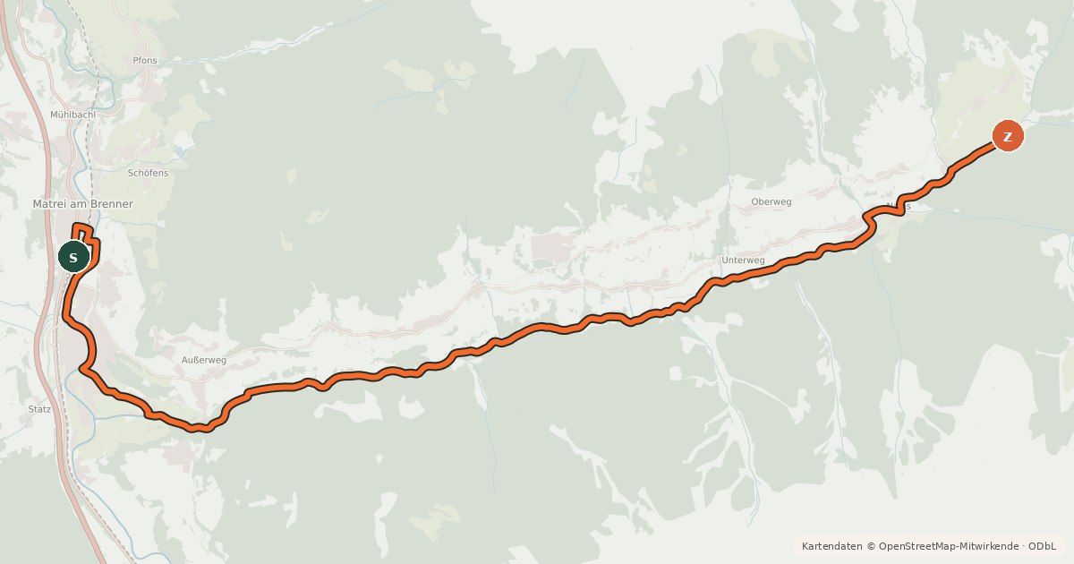 Kartenübersicht der Radroute Naviser Bachweg