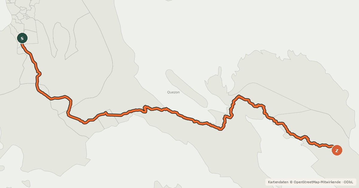 Kartenübersicht der Radroute NCR-CALABARZON-Bicol National Bicycle Route (southbound)