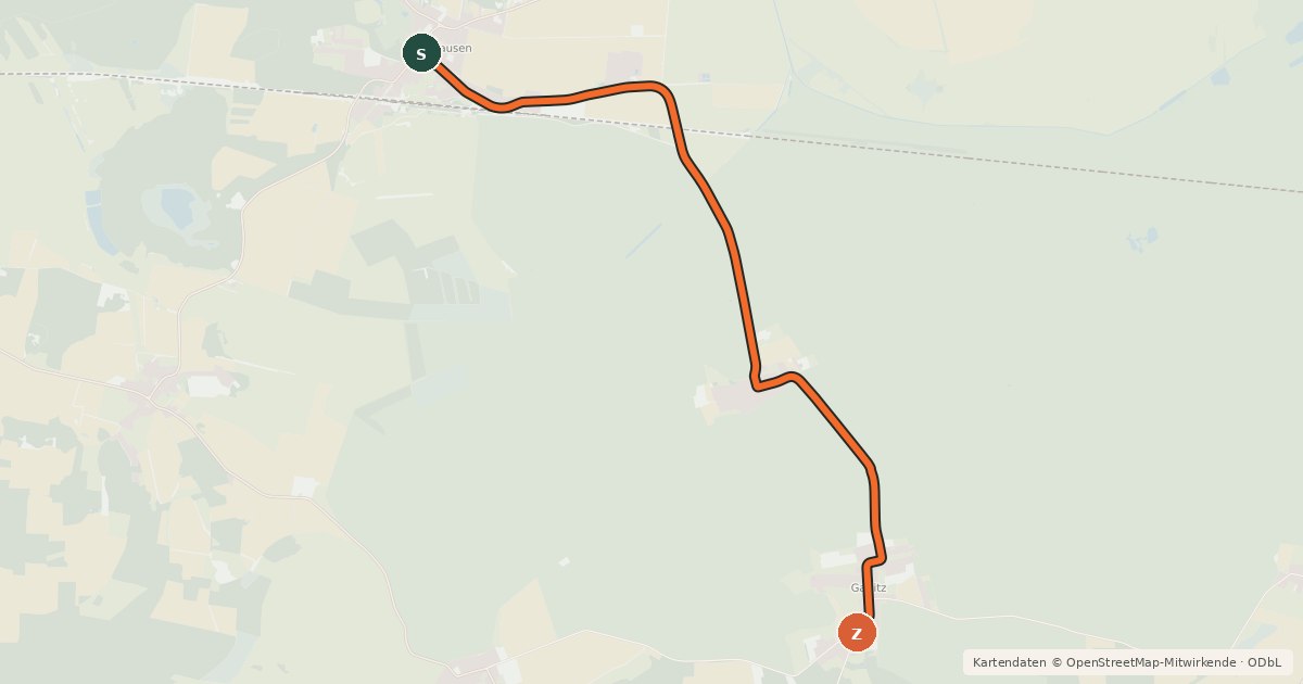 Kartenübersicht der Radroute Nennhausen (30) - Garlitz (31)