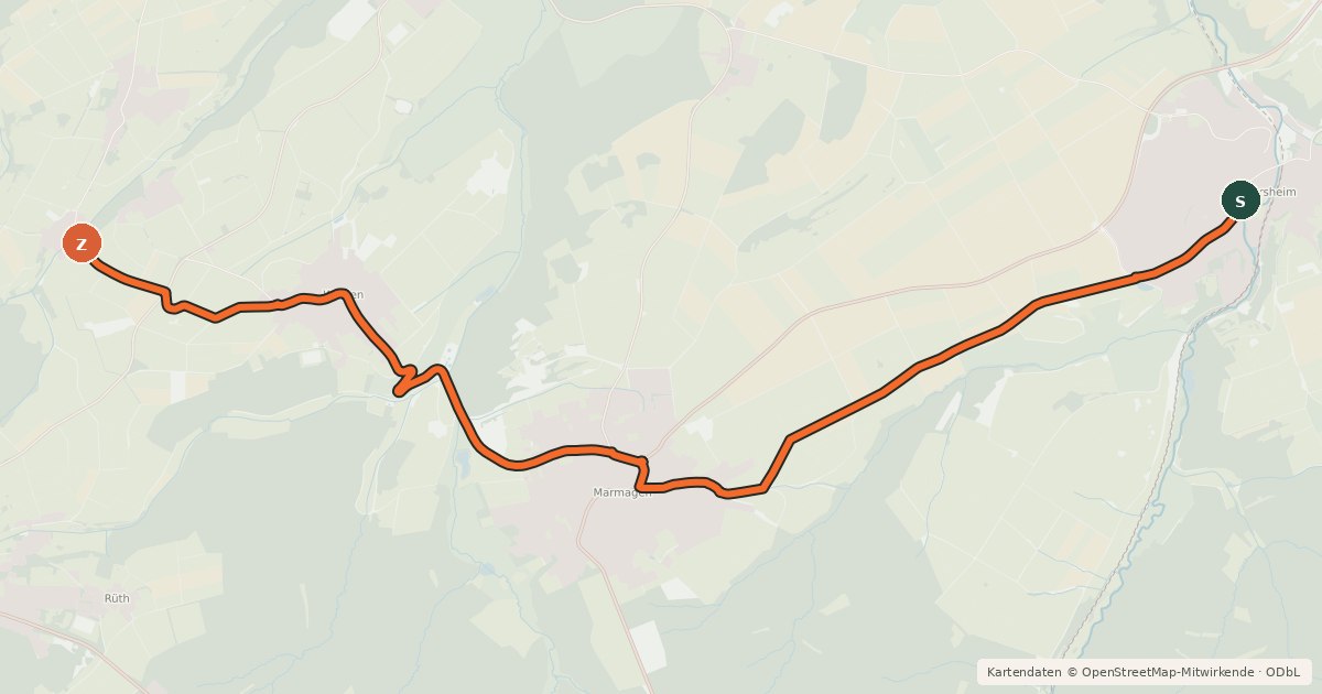 Kartenübersicht der Radroute Nettersheim (83) - Diefenbach (84)