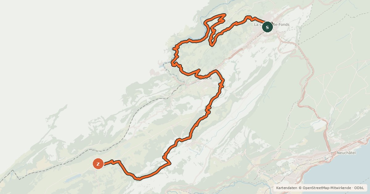 Kartenübersicht der Radroute Neuchâtel Bike