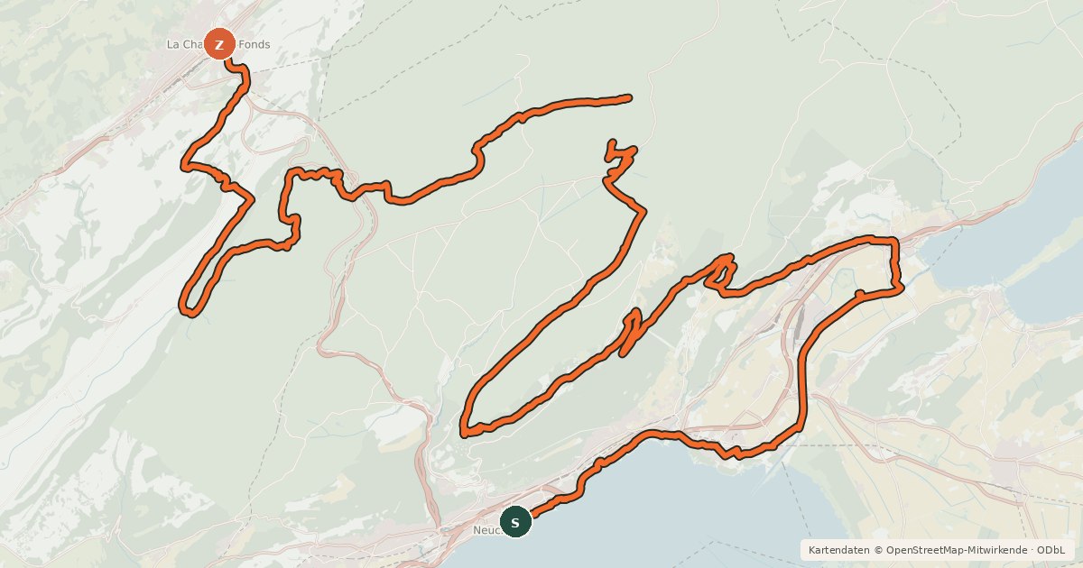 Kartenübersicht der Radroute Neuchâtel Bike