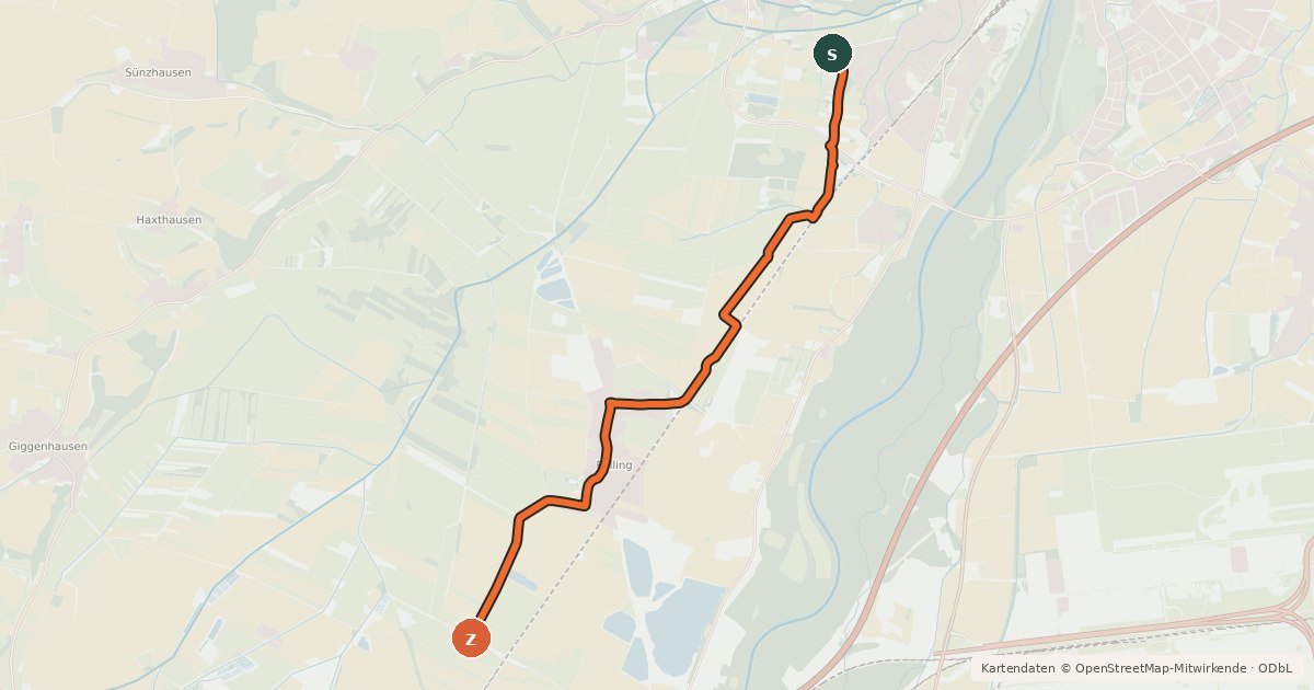 Kartenübersicht der Radroute Neufahrn bei Freising - Freising