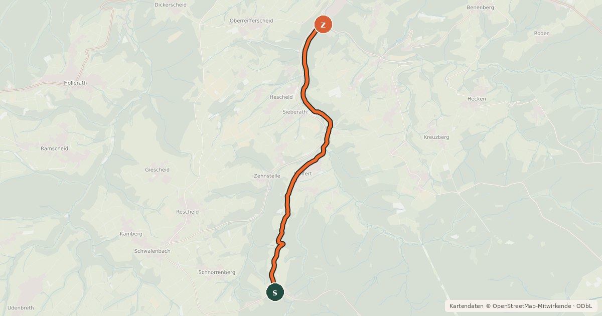 Kartenübersicht der Radroute Neuhaus (38) - Reifferscheid (39)