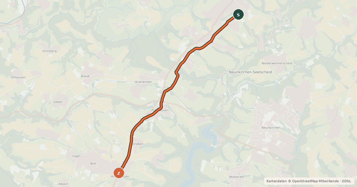 Kartenübersicht der Radroute Neunkirchen-Seelscheid Seelscheid (40) - Lohmar Hochhausen (41)