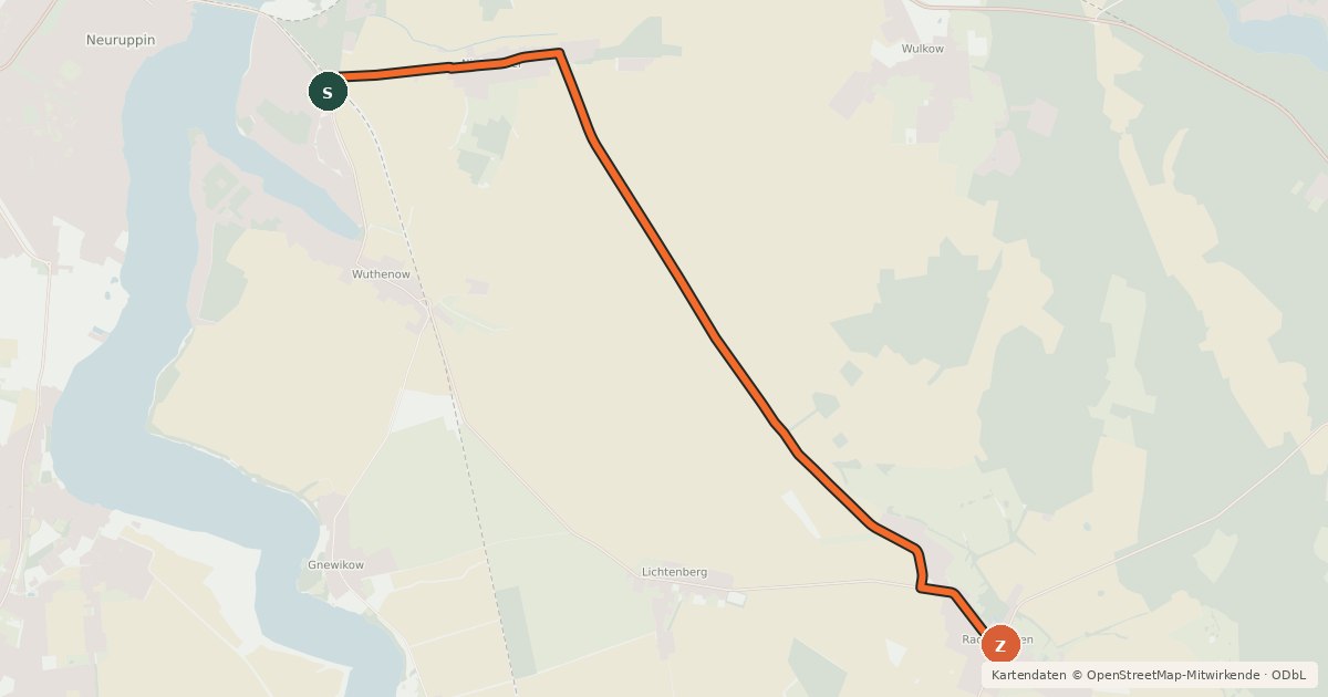 Kartenübersicht der Radroute Neuruppin (03) - Neuruppin (07)