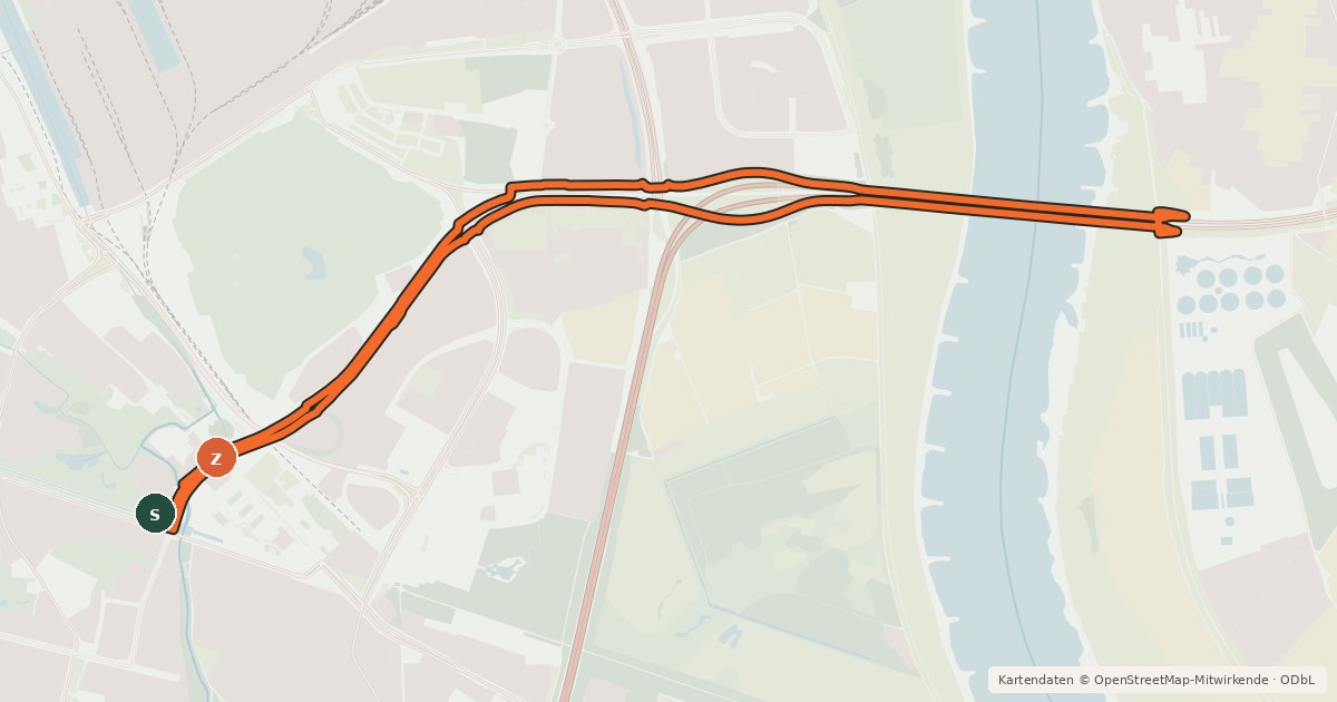 Kartenübersicht der Radroute Neuss (33) - Düsseldorf (70)