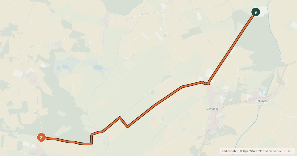 Kartenübersicht der Radroute Neustadt (63) - Rhinow (77)
