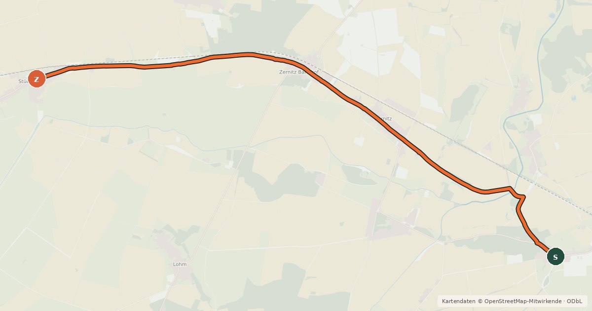 Kartenübersicht der Radroute Neustatdt/Dosse (62) - Stüdenitz-Schönermark (79)