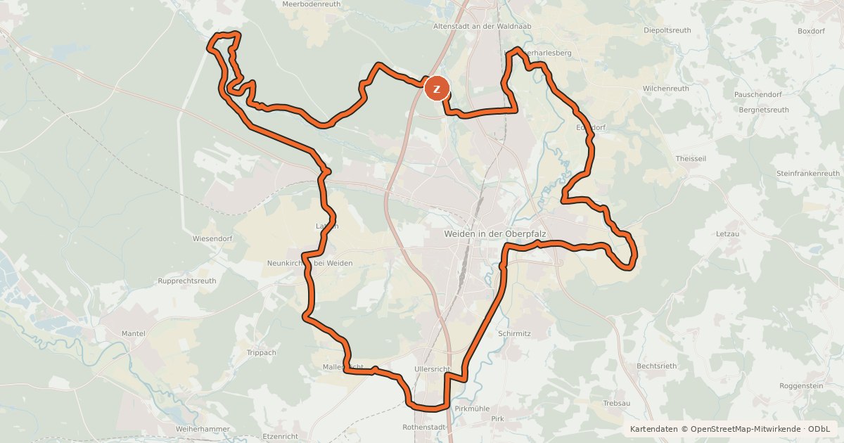Kartenübersicht der Radroute NEW R 17 - Radweg rund um Weiden i.d.Opf.