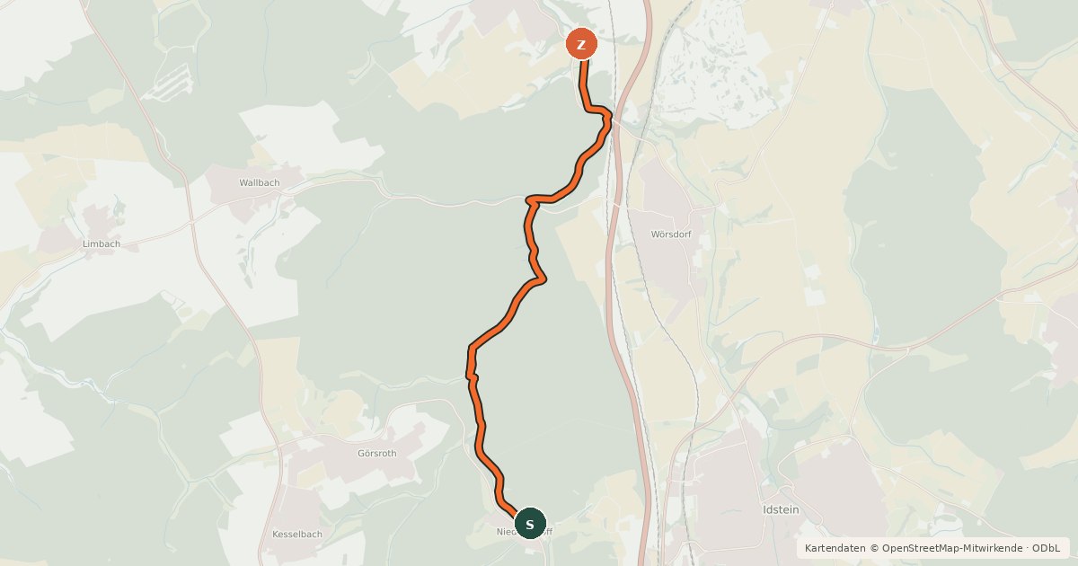 Kartenübersicht der Radroute Niederauroff - Wallrabenstein