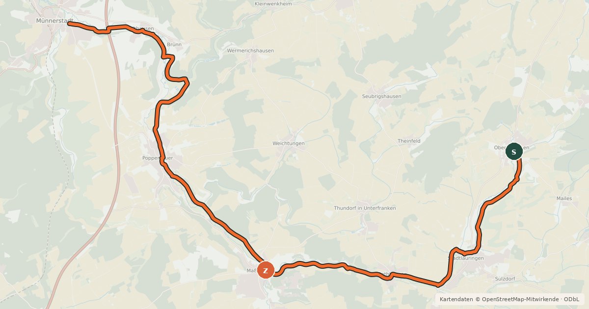 Kartenübersicht der Radroute Niederlauer - Oberlauringen