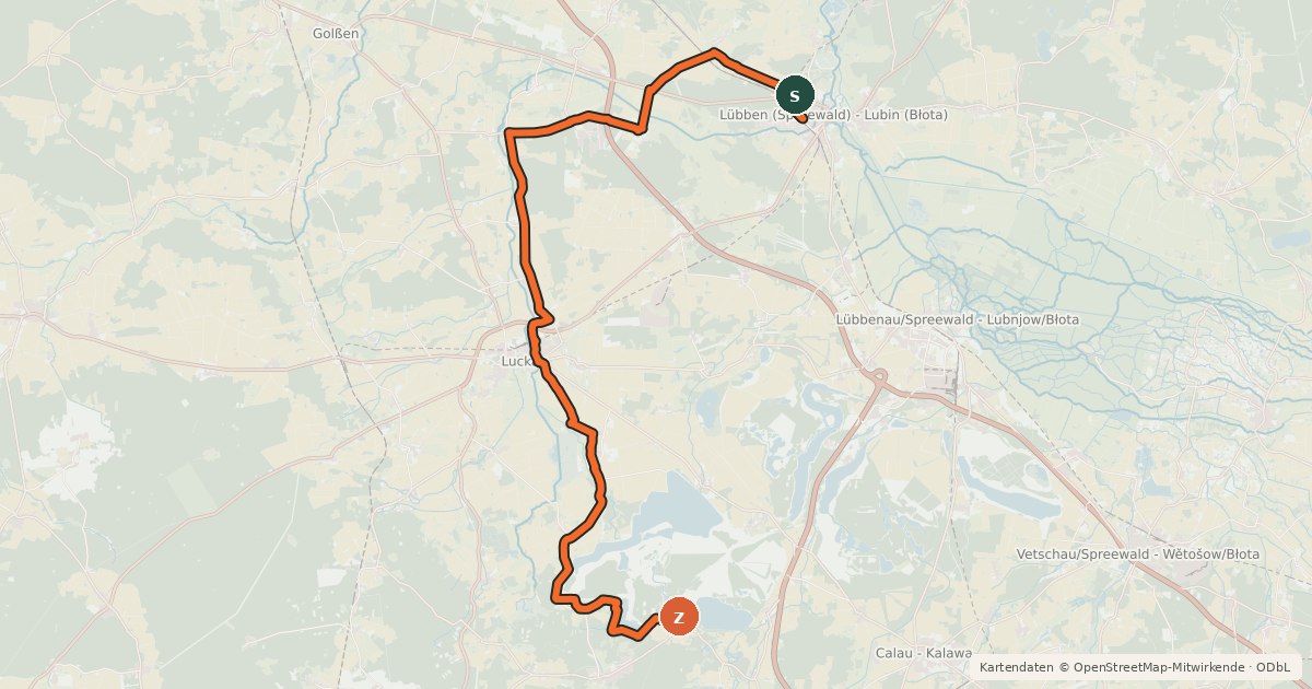 Kartenübersicht der Radroute Niederlausitz-Spreewald-Radweg