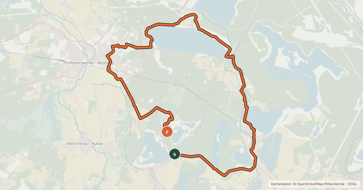 Kartenübersicht der Radroute Niederlausitzer Bergbautour (Hoyerswerdaer Runde)