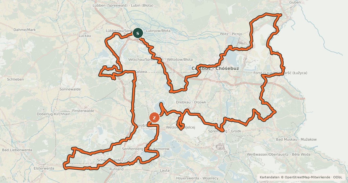 Kartenübersicht der Radroute Niederlausitzer Bergbautour (Niederlausitzer Runde)