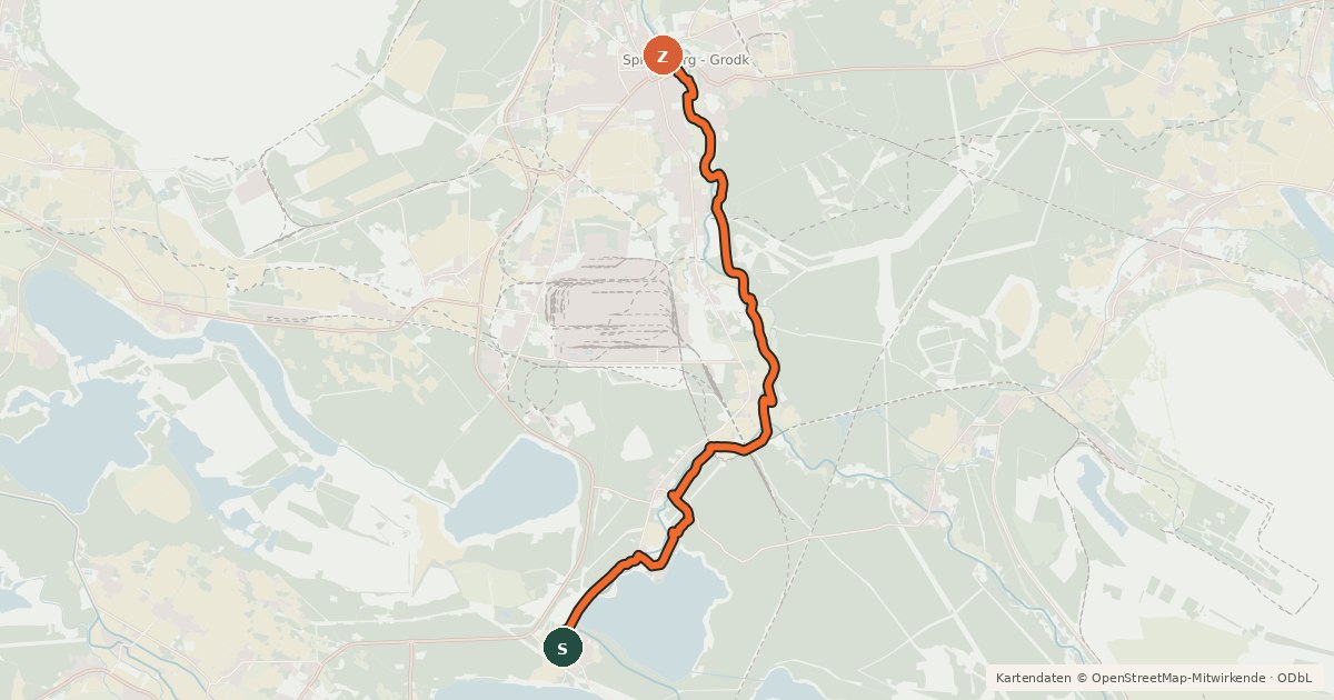Kartenübersicht der Radroute Niederlausitzer Bergbautour (Verbindung Spremberg - Scheibesee)