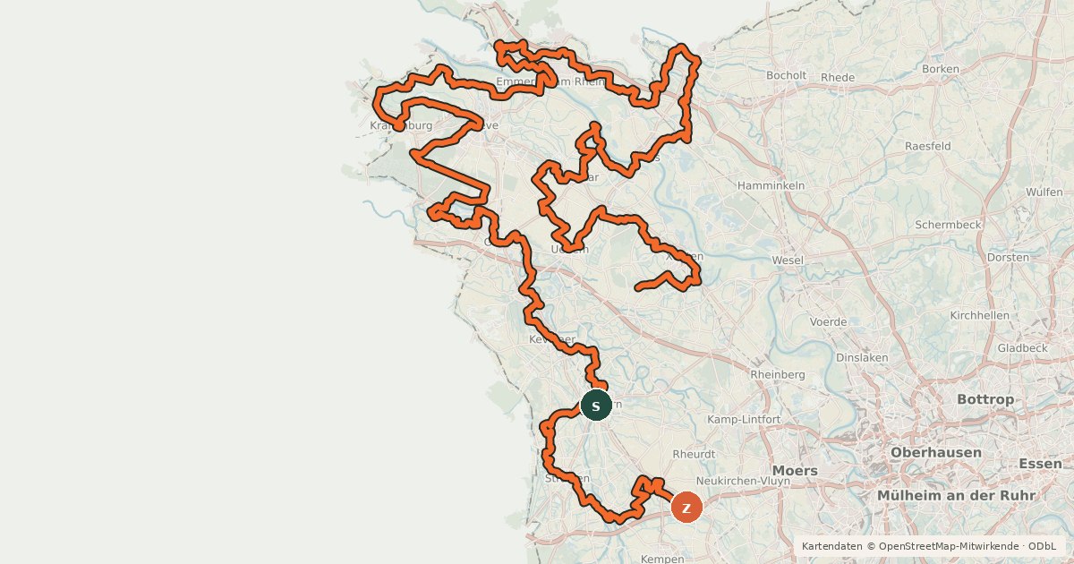 Kartenübersicht der Radroute NiederRheinroute (Nord)