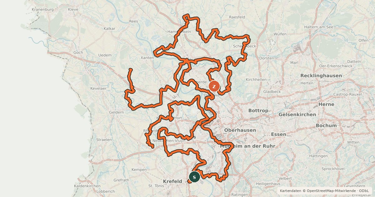 Kartenübersicht der Radroute NiederRheinroute (Ost)