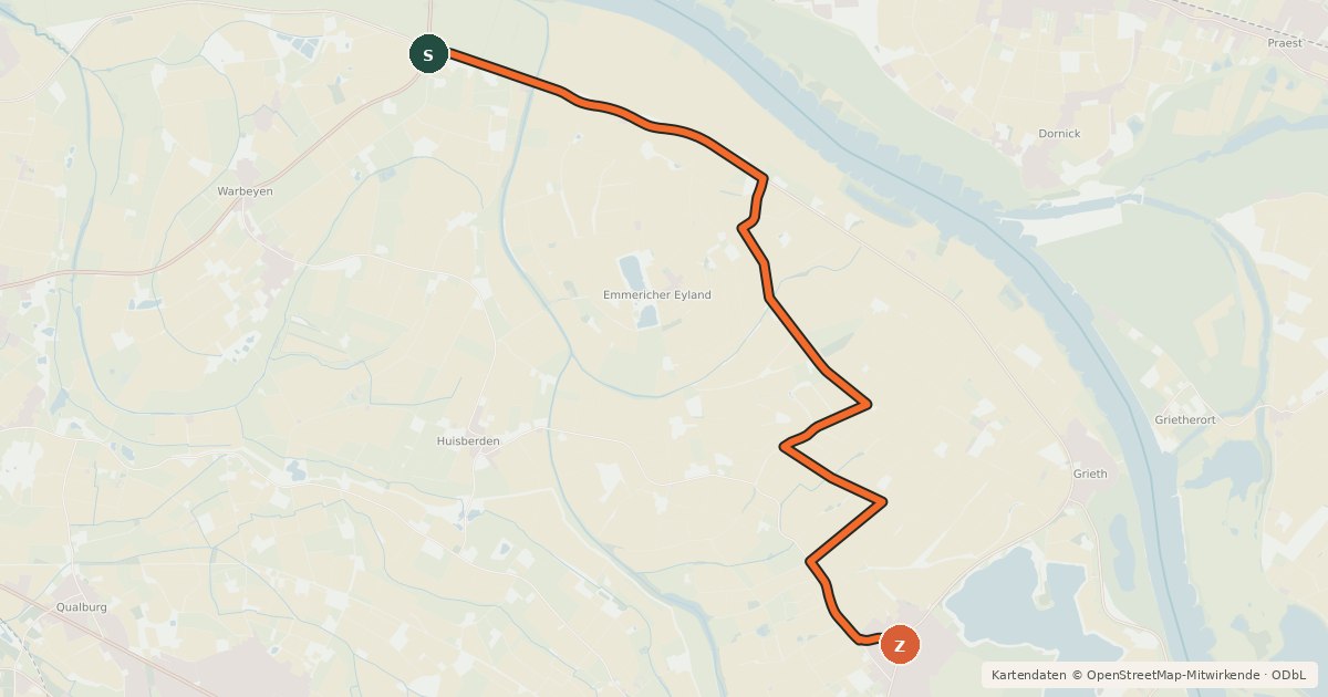 Kartenübersicht der Radroute NiederRheinroute-V002