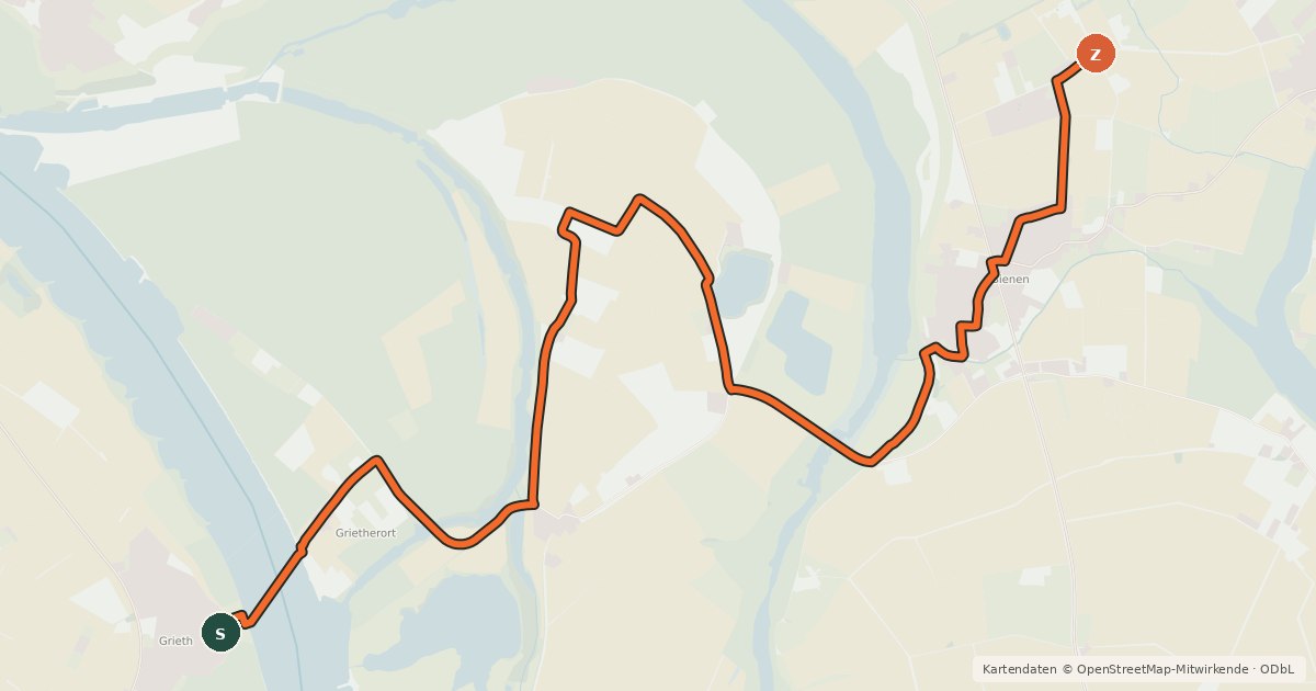 Kartenübersicht der Radroute NiederRheinroute-V004