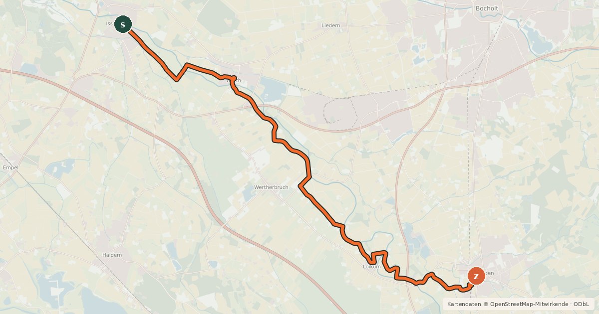 Kartenübersicht der Radroute NiederRheinroute-V006