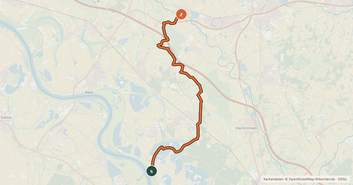 Kartenübersicht der Radroute NiederRheinroute-V007