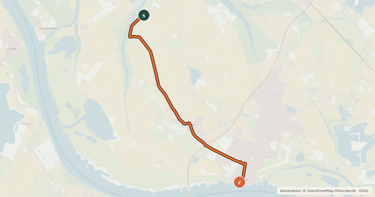 Kartenübersicht der Radroute NiederRheinroute-V009