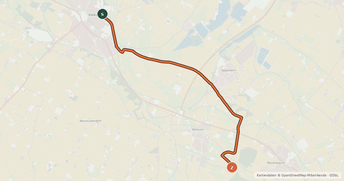 Kartenübersicht der Radroute NiederRheinroute-V011