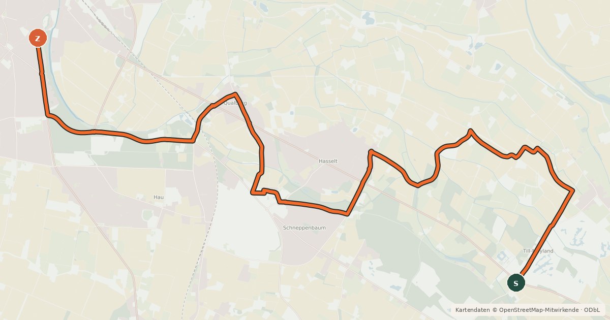 Kartenübersicht der Radroute NiederRheinroute-V012