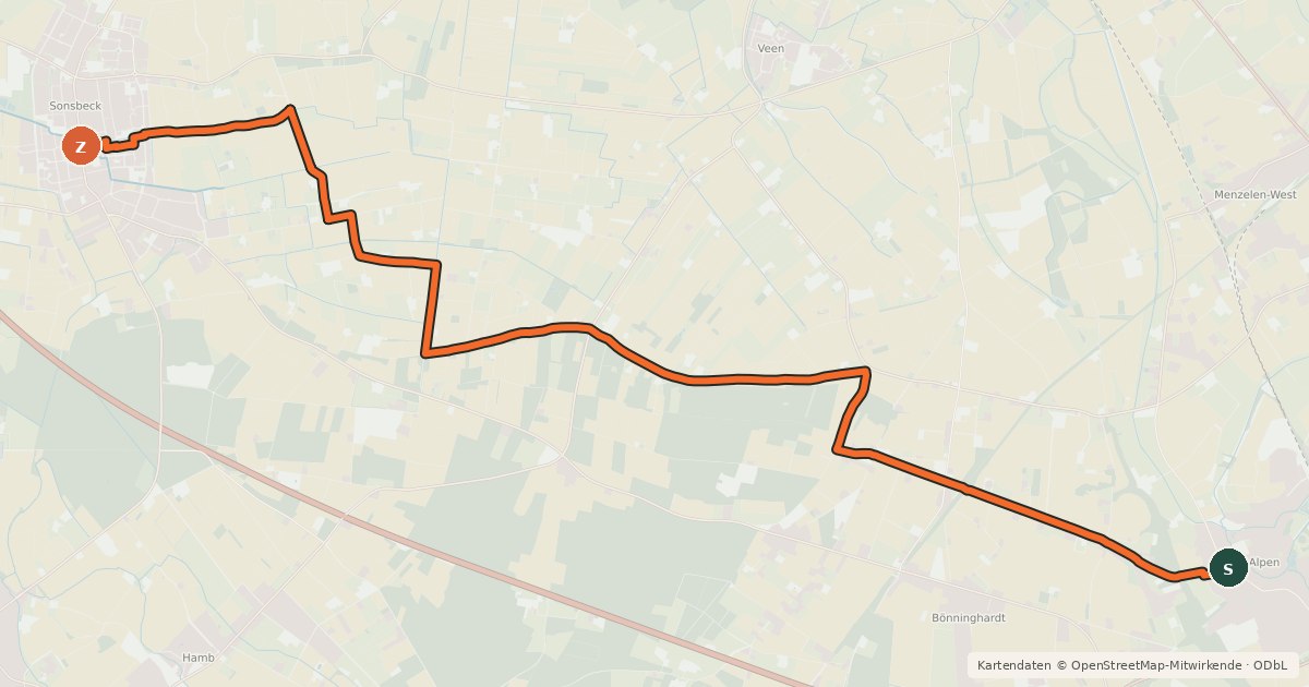 Kartenübersicht der Radroute NiederRheinroute-V020