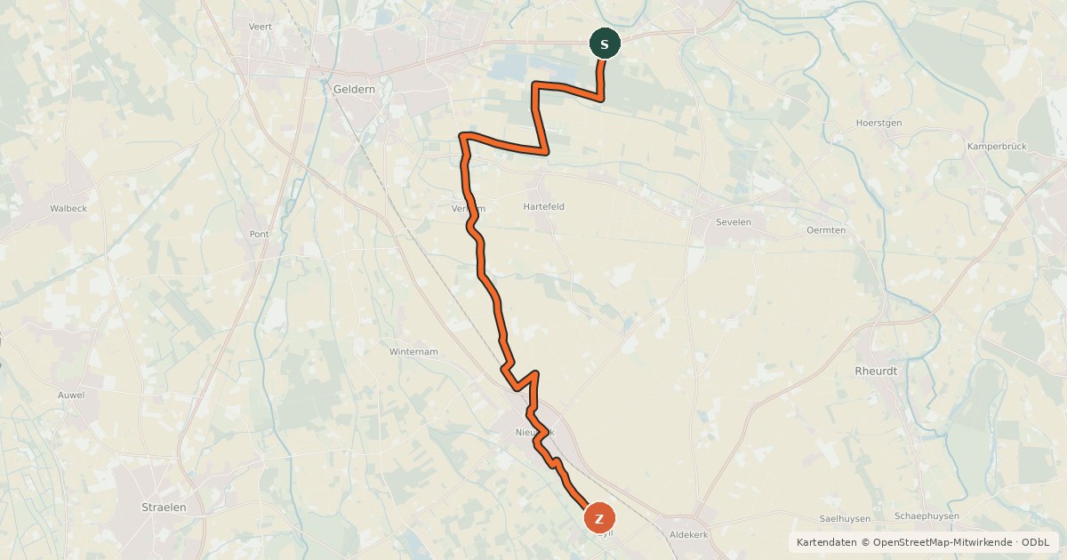 Kartenübersicht der Radroute NiederRheinroute-V022