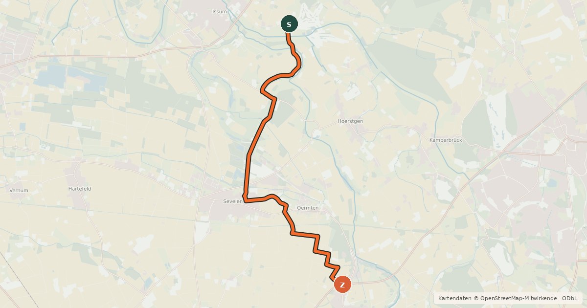 Kartenübersicht der Radroute NiederRheinroute-V023