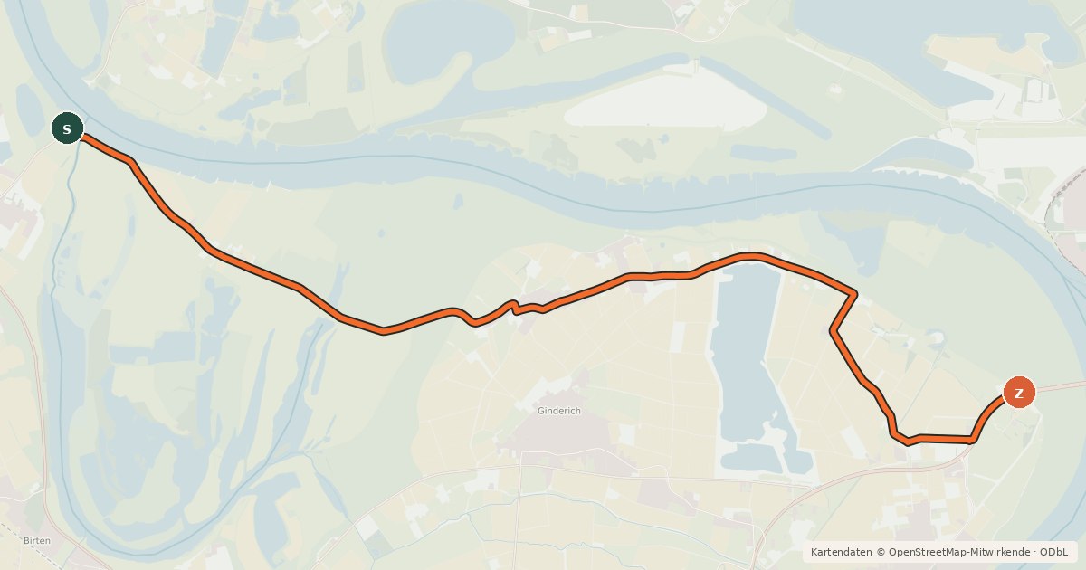 Kartenübersicht der Radroute NiederRheinroute-V027