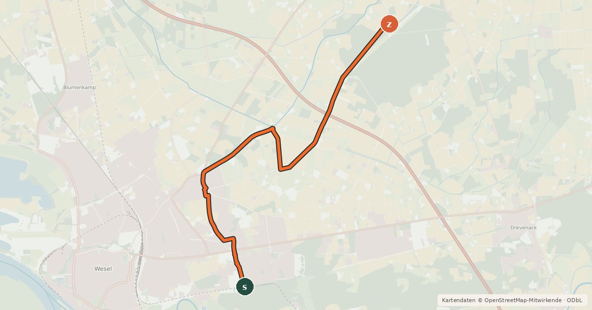 Kartenübersicht der Radroute NiederRheinroute-V030