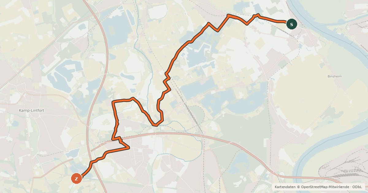 Kartenübersicht der Radroute NiederRheinroute-V043