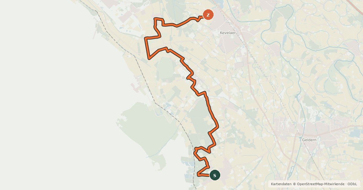 Kartenübersicht der Radroute NiederRheinroute-V044