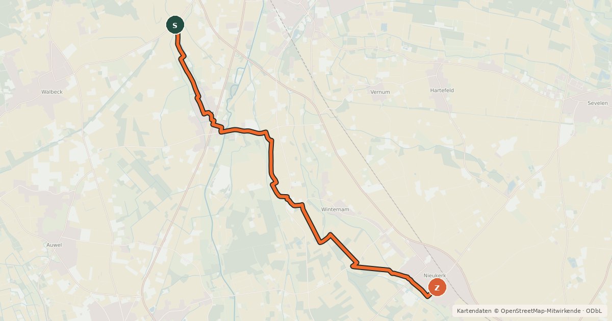 Kartenübersicht der Radroute NiederRheinroute-V045