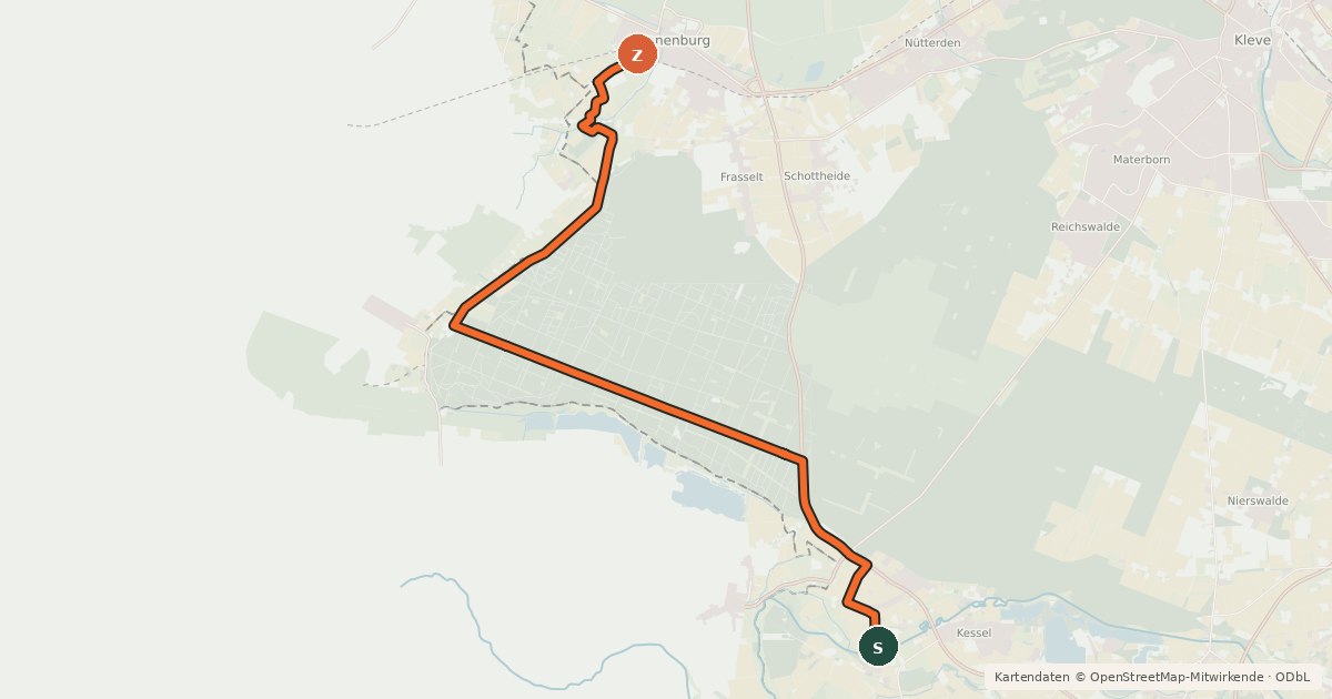 Kartenübersicht der Radroute NiederRheinroute-V048