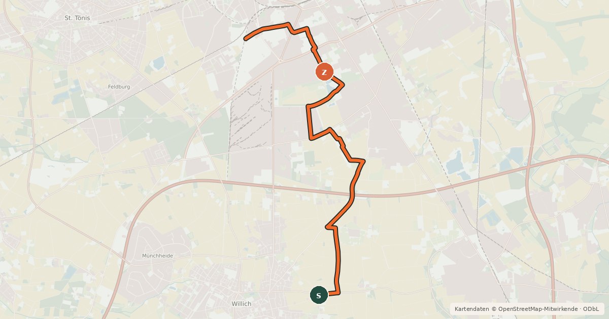 Kartenübersicht der Radroute NiederRheinroute-V054