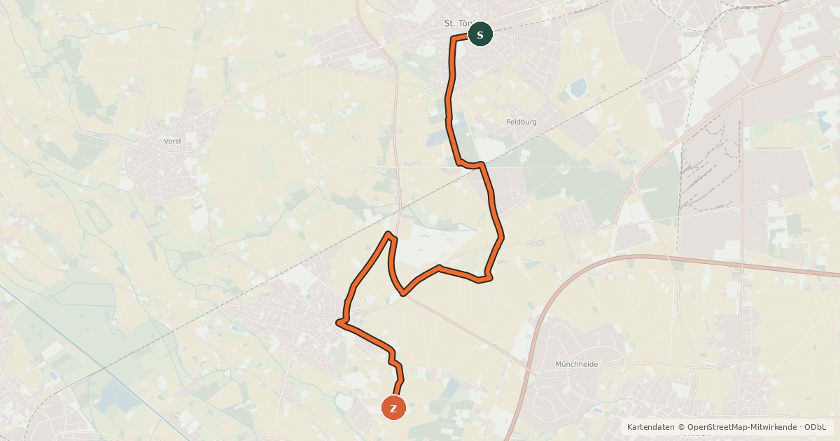 Kartenübersicht der Radroute NiederRheinroute-V055