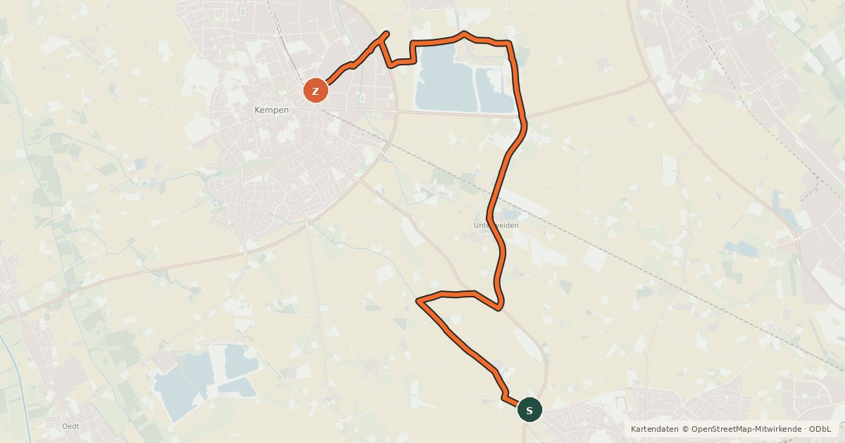 Kartenübersicht der Radroute NiederRheinroute-V056