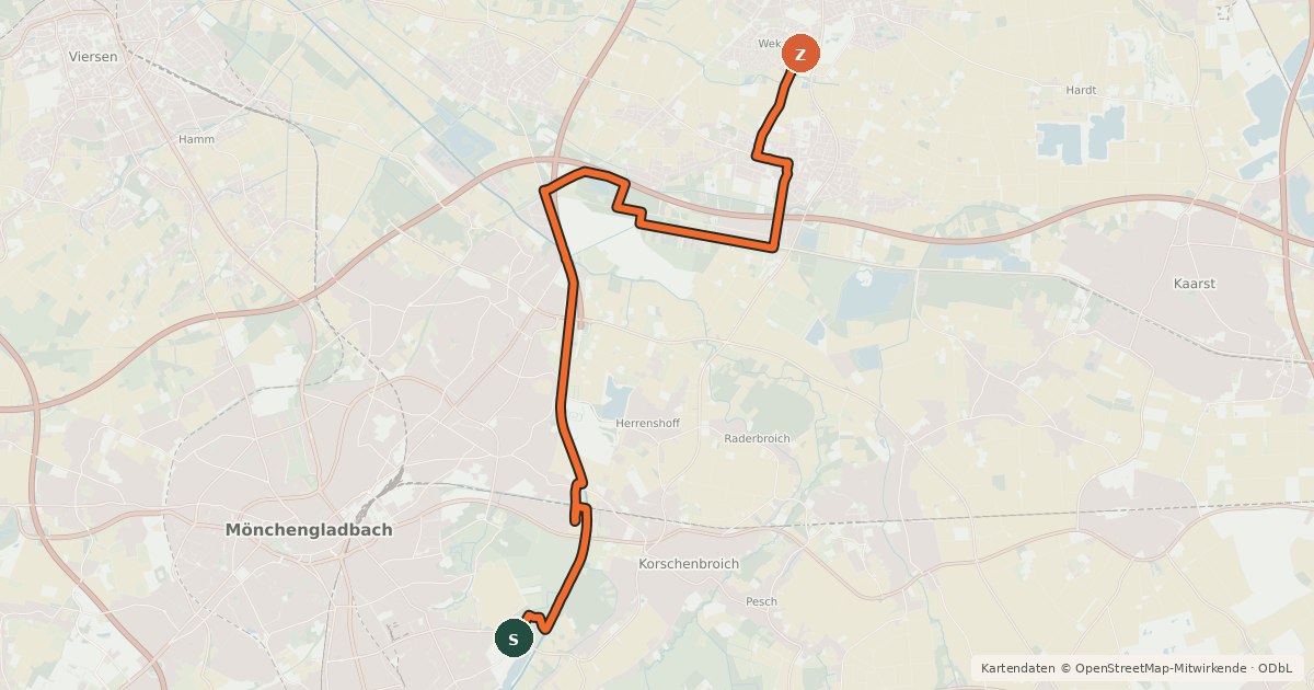 Kartenübersicht der Radroute NiederRheinroute-V060