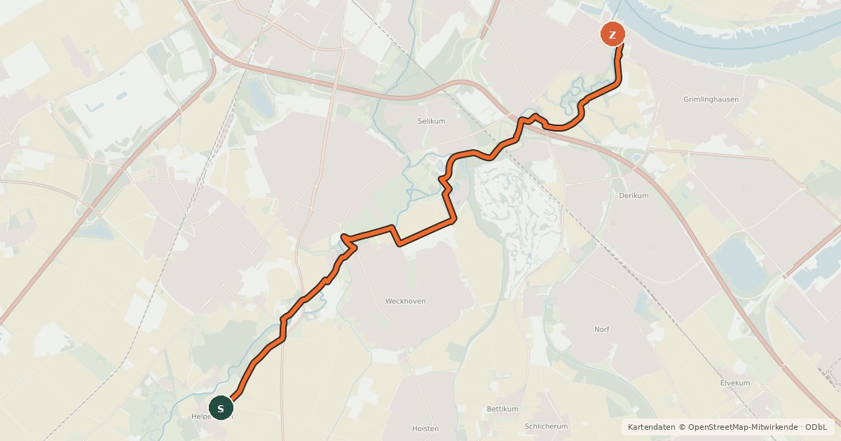 Kartenübersicht der Radroute NiederRheinroute-V064