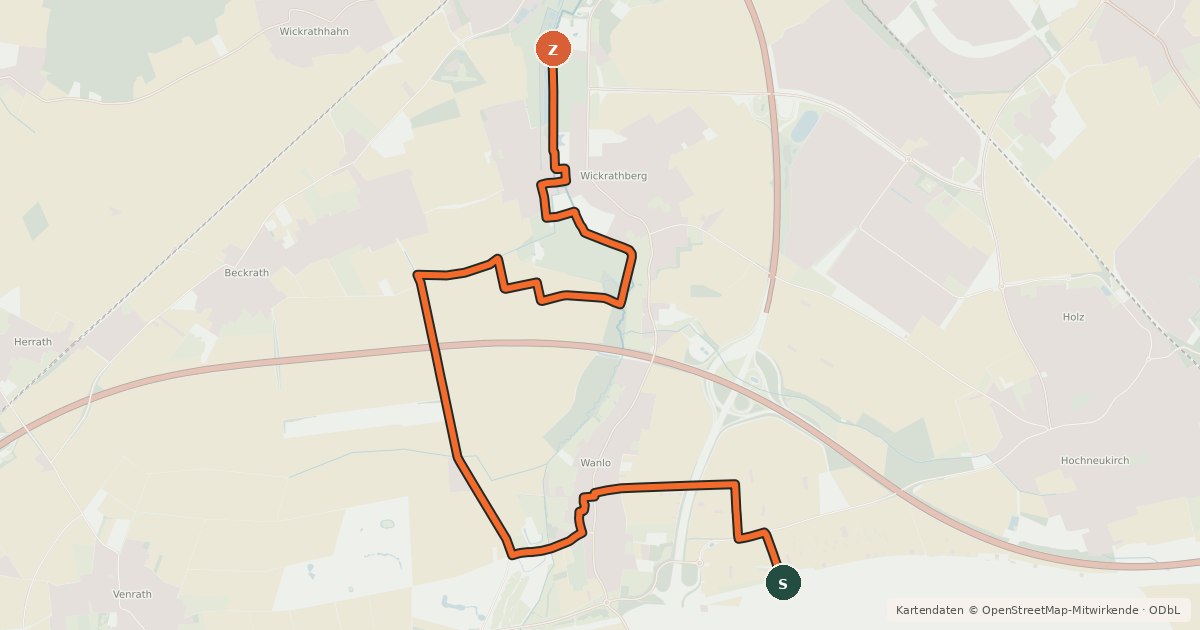 Kartenübersicht der Radroute NiederRheinroute-V068