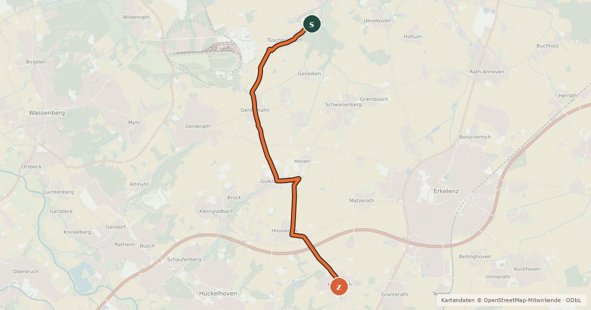 Kartenübersicht der Radroute NiederRheinroute-V074